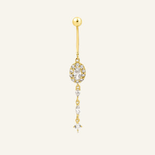 Starlit Chain Zincir Sallantılı Oval Kesim Taşlı Sallantılı Altın Göbek Piercing
