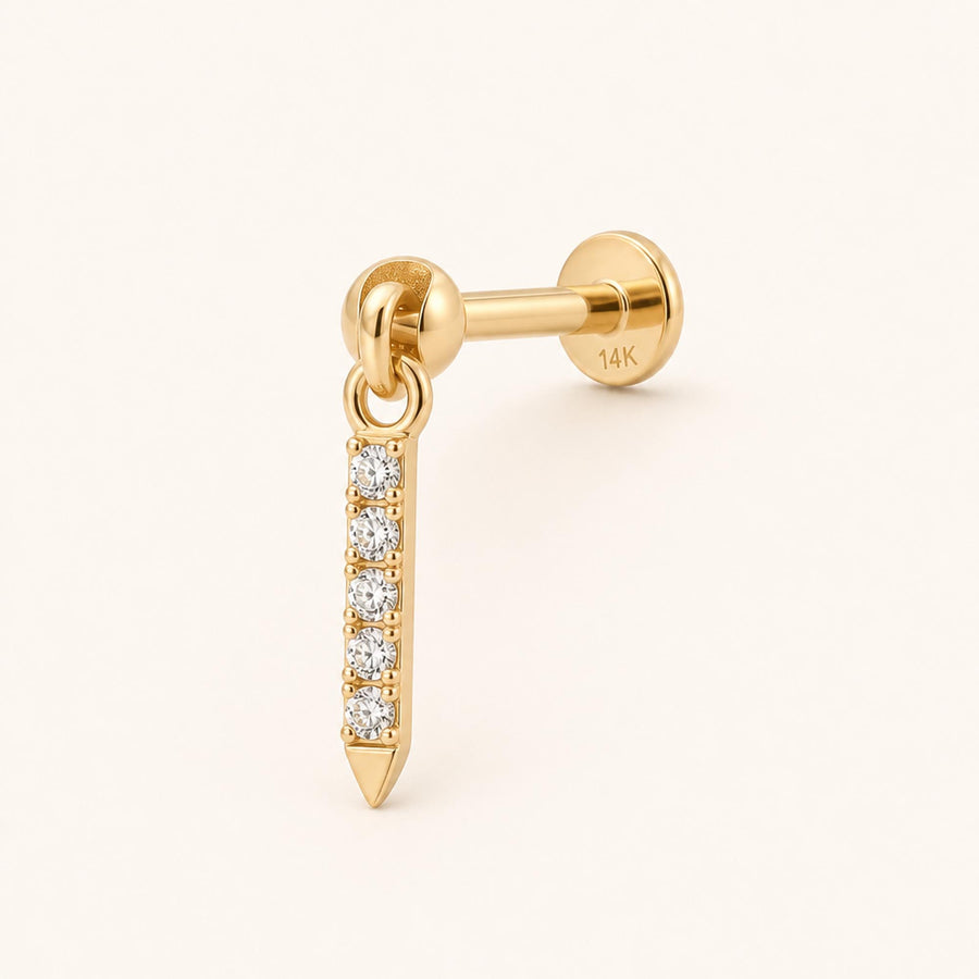 Taper Drop Sivri Uçlu Sallantılı Lab Grown Diamond Taşlı Altın Kulak Piercing