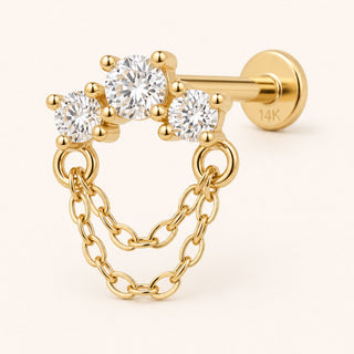 Tier Chain Üç Lab Grown Diamond Taşlı Katmanlı Zincir Altın Kulak Piercing