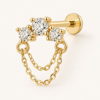 Tier Chain Üç Lab Grown Diamond Taşlı Katmanlı Zincir Altın Kulak Piercing