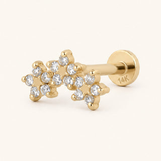 Triple Star Üç Yıldız Figürlü Lab Grown Diamond Taşlı Altın Kulak Piercing