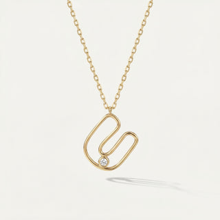 Line Letter U Harf Taşlı Altın Kolye