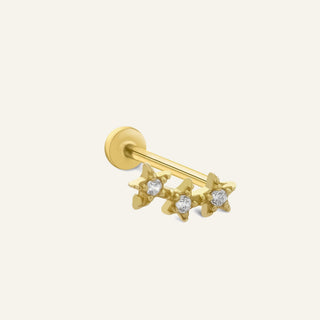 Vamra Üç Yıldız Figürlü Çok Taşlı Altın Kulak Piercing