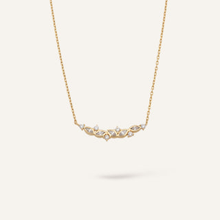 Velora Defne Motifli Markiz ve Yuvarlak Kesim Çok Taşlı Altın Kolye