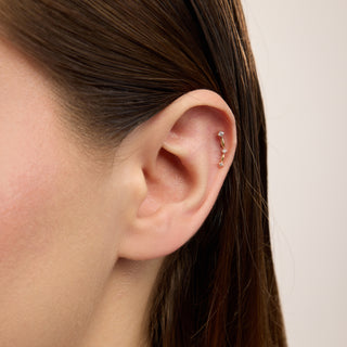 Velvet 3 Taşlı Kulak Piercing | 14 Ayar Altın