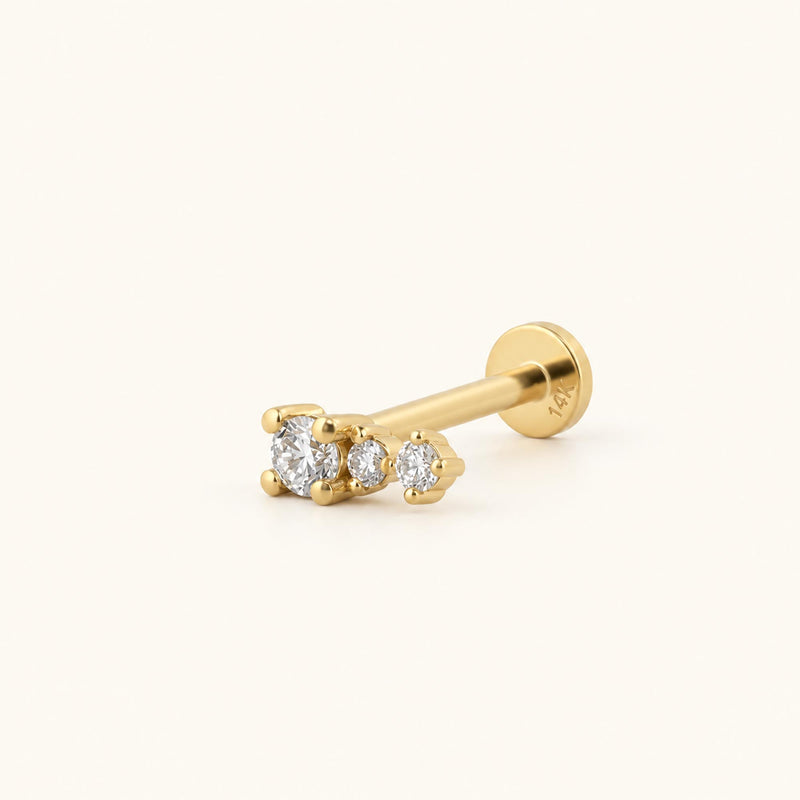 Vertical Trio Dikey Üç Lab Grown Diamond Taşlı Altın Kulak Piercing