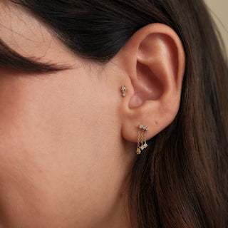 Vertical Trio Dikey Üç Lab Grown Diamond Taşlı Altın Kulak Piercing