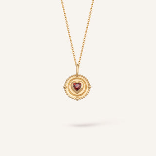 Vintage Love Kalp Figürlü Yakut Renk Kalp Kesim Taşlı Kolye