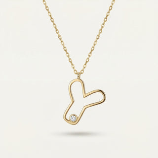 Line Letter Y Harf Taşlı Altın Kolye