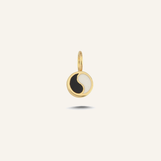 Yin Yang Siyah ve Beyaz Mineli Altın Charm