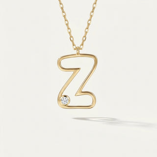 Line Letter Z Harf Taşlı Altın Kolye